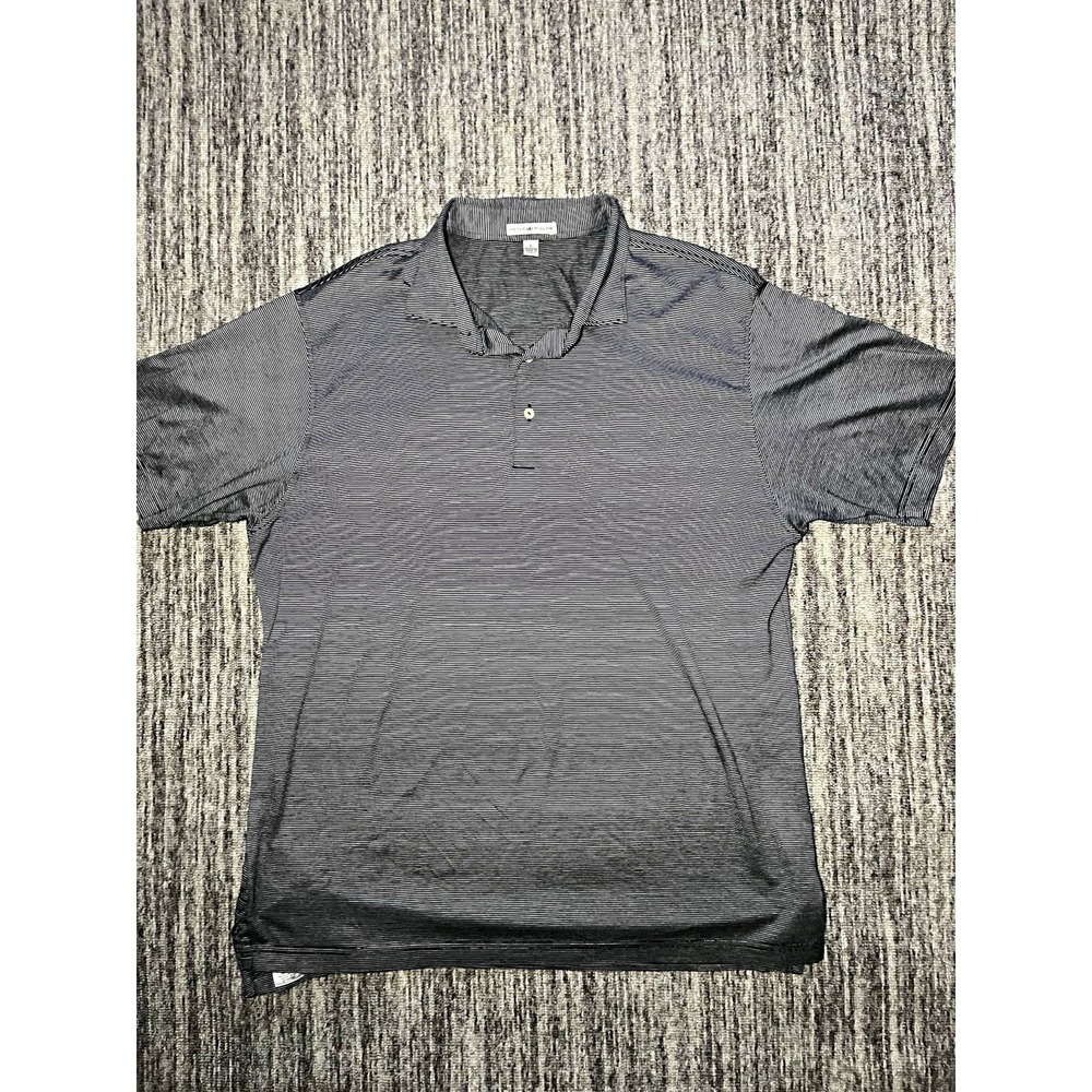 Peter Millar Black/White Striped Men's Cotton Polo Shirt Short Sleeve Size L
